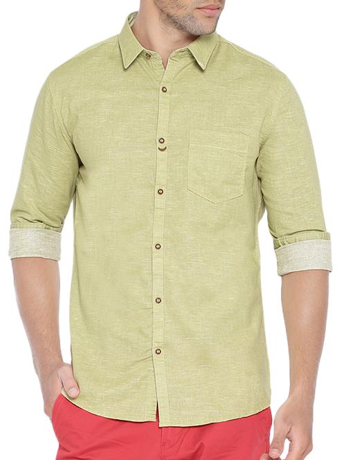 solid green cotton casual shirt - 13017290 - Very Small Image - 1
