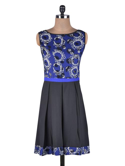 blue embellished net fit & flare dress - 1302674 - Very Small Image - 1