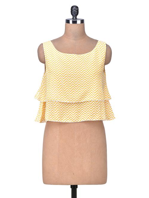 Yellow Georgette Printed Crop Top - 1302737 - Very Small Image - 1