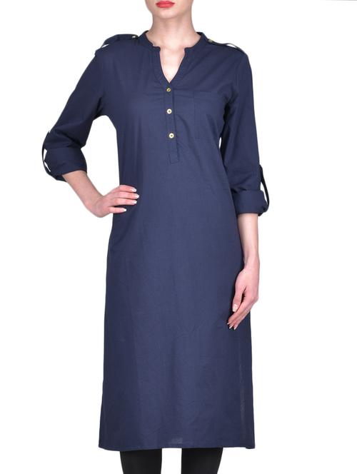 solid navy blue viscose kurti - 1302966 - Very Small Image - 1