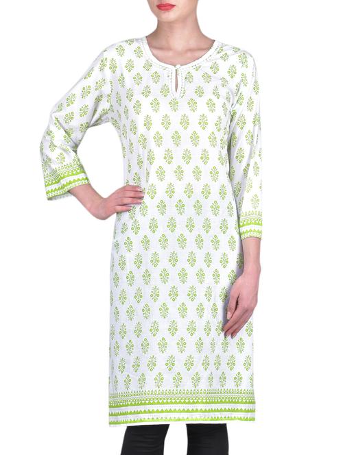 white and green cotton printed kurti - 1302970 - Very Small Image - 1