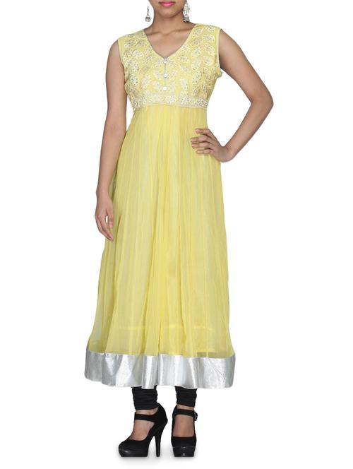 yellow net resham thread work kurti - 1303291 - Very Small Image - 1