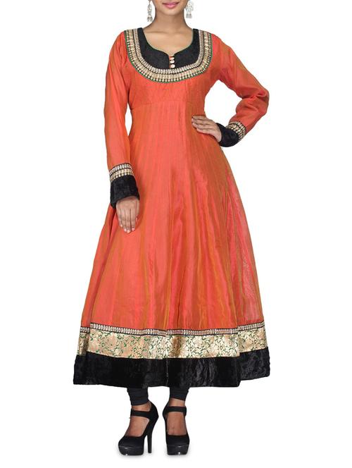 rust art chanderi cotton sequined kurta - 1303324 - Very Small Image - 1