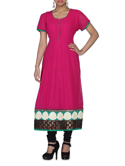 pink viscose patchwork kurta - 1303330 - Very Small Image - 1
