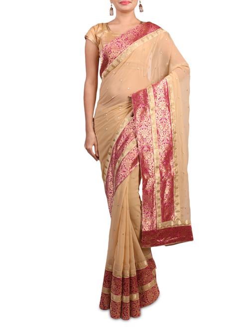 beige embellished georgette saree - 1303368 - Very Small Image - 1