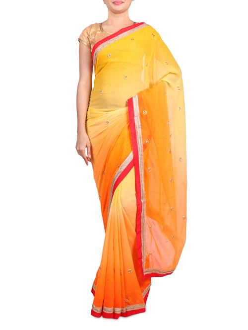 yellow sequined chiffon saree - 1303384 - Very Small Image - 1