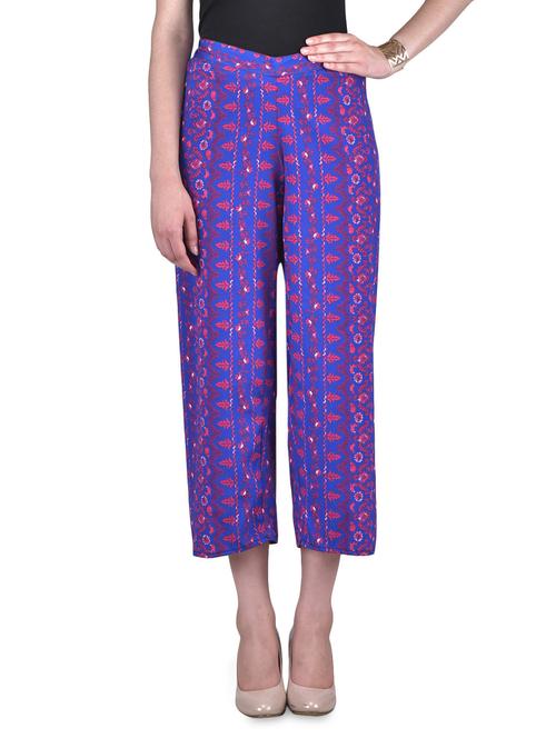 purple polyester printed palazzo - 1303962 - Very Small Image - 1