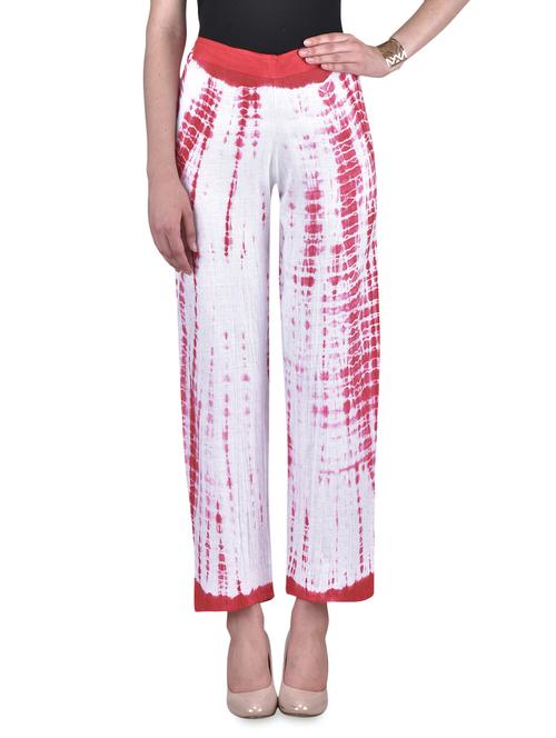 white and red cotton tie and dye print palazzo - 1303990 - Very Small Image - 1