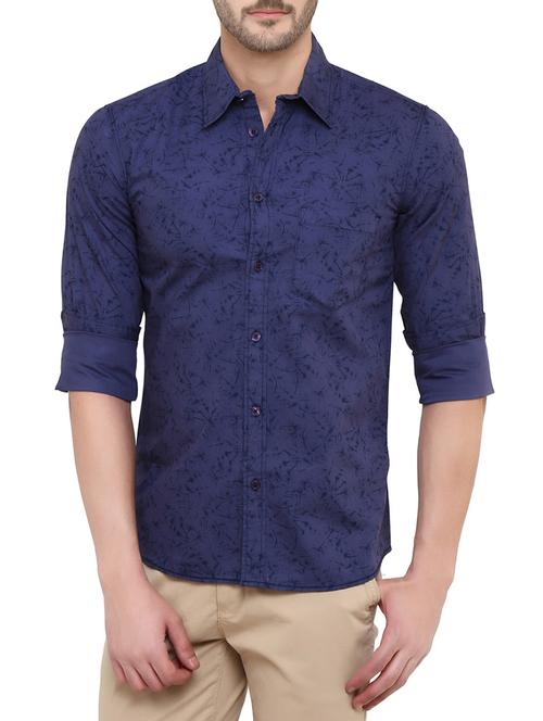 blue cotton printed casual shirt - 13042591 - Very Small Image - 1
