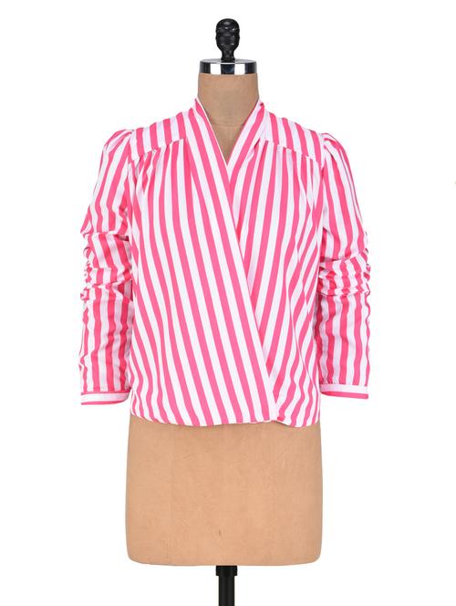 white and pink polycrepe striped top - 1304734 - Very Small Image - 1