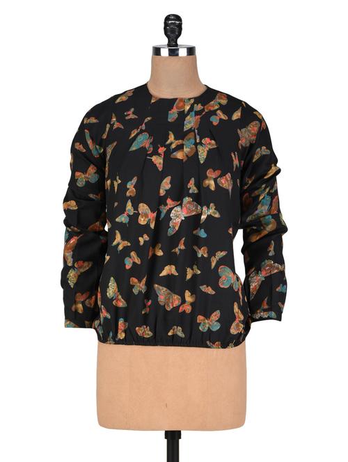 black printed polycrepe top - 1304735 - Very Small Image - 1