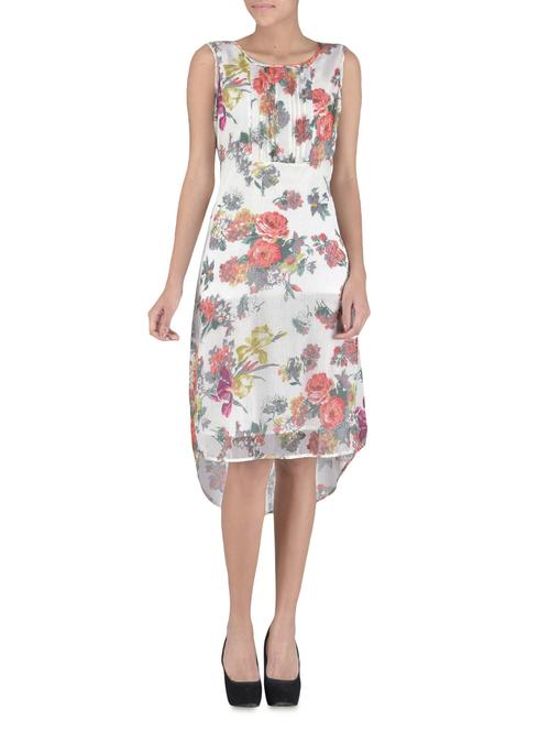 white georgette printed dress - 1304985 - Very Small Image - 1