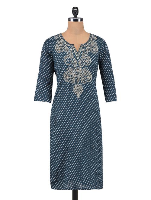 blue cotton printed kurta - 1305010 - Very Small Image - 1