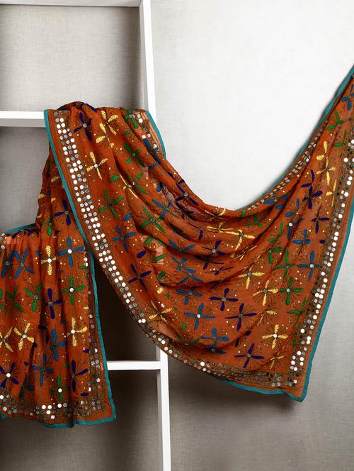 orange phulkari dupatta - 13052163 - Very Small Image - 1