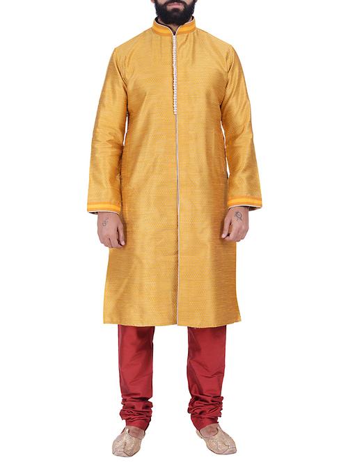 yellow silk blend kurta pyjama set - 13057974 - Very Small Image - 1