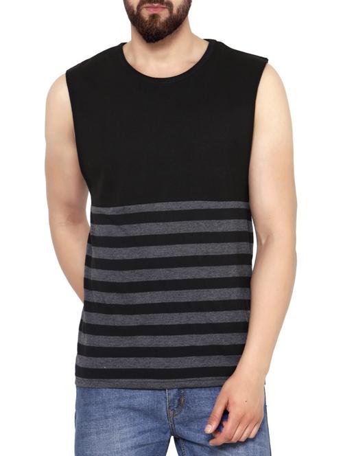 black cotton blend striped t-shirt - 13060861 - Very Small Image - 1