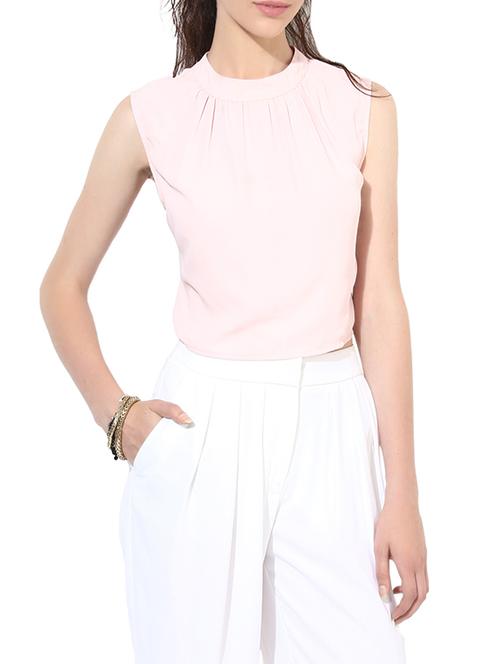 pink poly crepe crop top - 1306172 - Very Small Image - 1