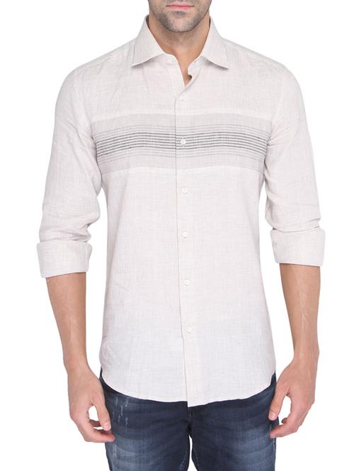 white linen striped casual shirt - 13064602 - Very Small Image - 1