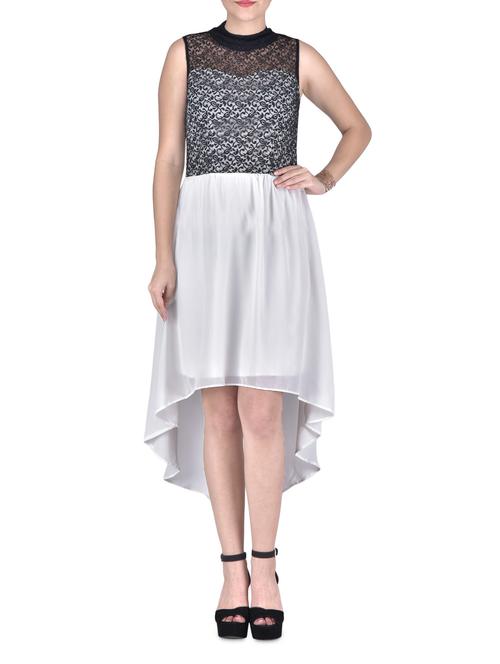 white net and plain high low dress - 1306509 - Very Small Image - 1