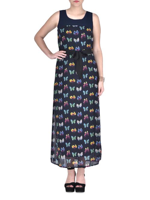 multicolored georgette printed maxi dress - 1306512 - Very Small Image - 1
