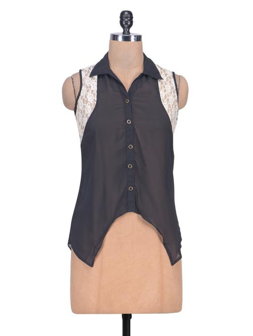 black net and polyester plain shirt - 1306551 - Very Small Image - 1