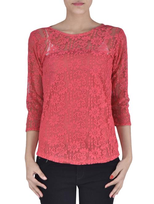 solid pink net laced top - 1306644 - Very Small Image - 1