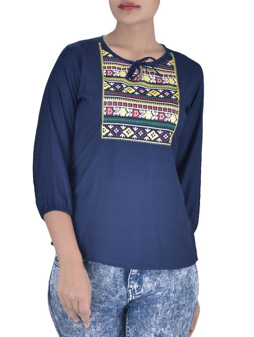 navy blue rayon printed top - 1306786 - Very Small Image - 1