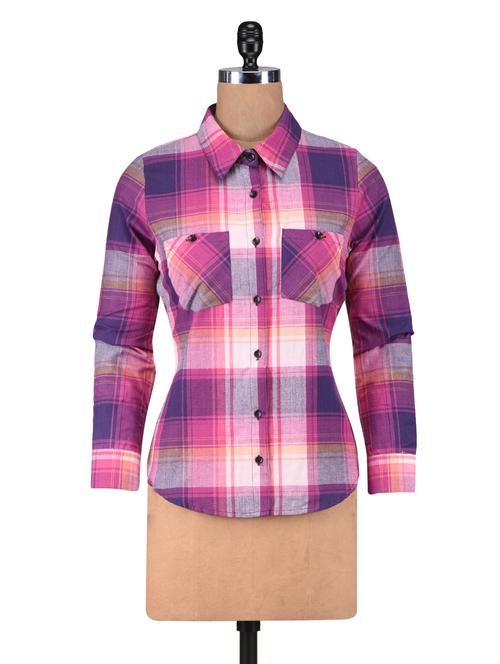 multicolored plaid printed georgette shirt - 1306875 - Very Small Image - 1
