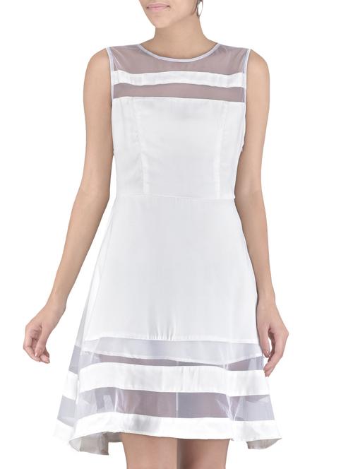white georgette sleeveless mesh dress - 1306901 - Very Small Image - 1
