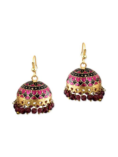 purple metal jhumka earrings - 13069826 - Very Small Image - 1