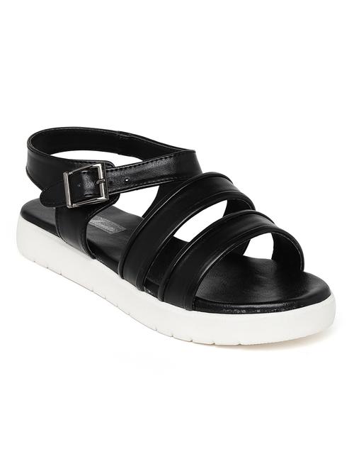 black faux leather flat forms sandals - 13070440 - Very Small Image - 1