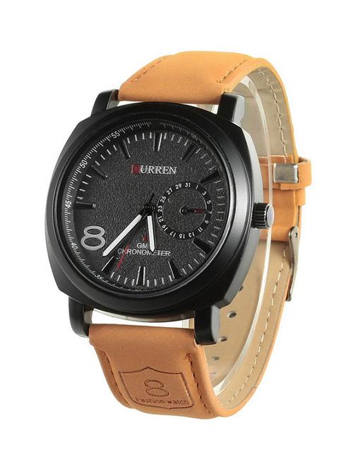 brown leatherette strap black dial watch - 13070587 - Very Small Image - 1