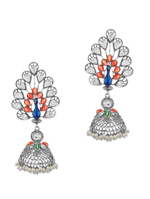 silver crystal embellished peacock earrings - 1307084 - Very Small Image - 1