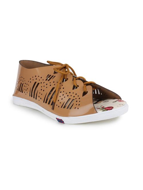 brown leatherette laceup sandals - 13073796 - Very Small Image - 1