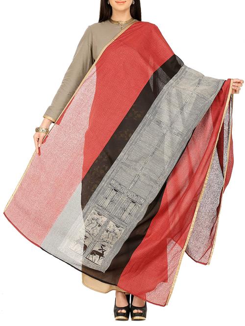 red printed dupatta - 13074155 - Very Small Image - 1