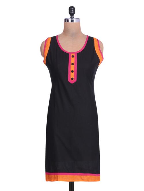 black cotton sleeveless kurta - 1307719 - Very Small Image - 1