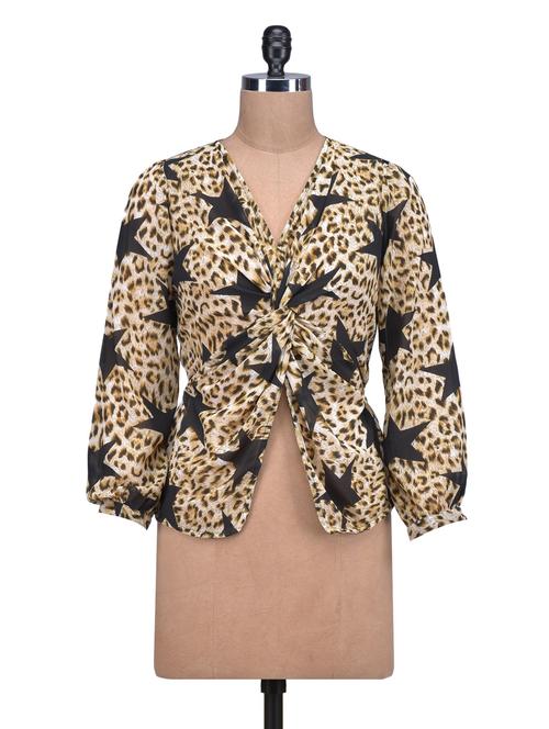 star and animal print poly-georgette knot top - 1308986 - Very Small Image - 1