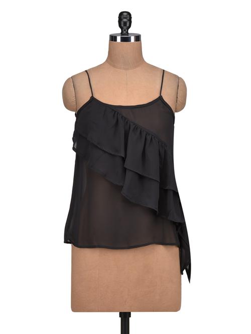 black poly-georgette asymmetrical top - 1308994 - Very Small Image - 1
