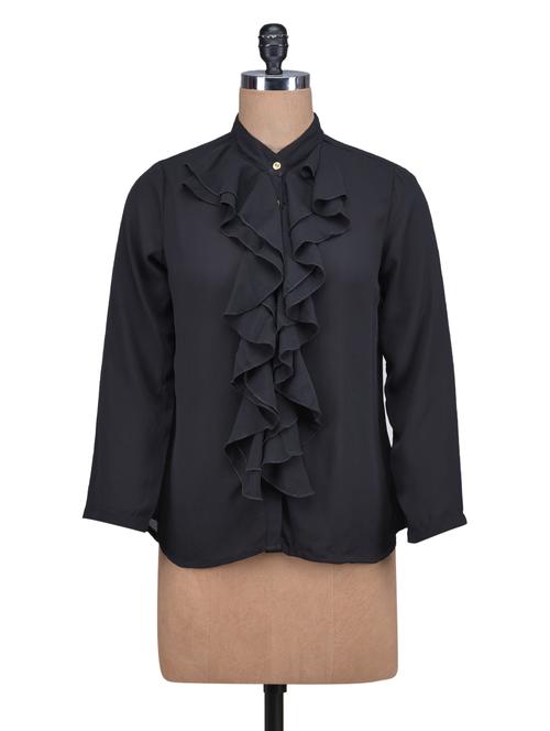 black poly-georgette ruffle detail blouse - 1309047 - Very Small Image - 1