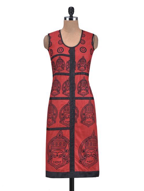red and black cotton printed kurta - 1309292 - Very Small Image - 1