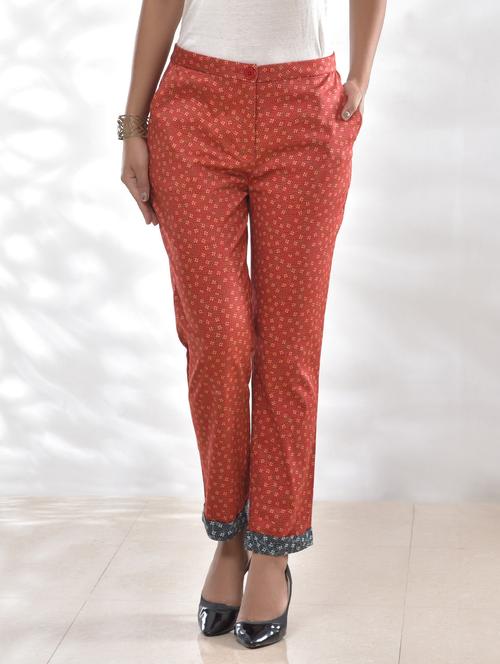 burnt orange printed cotton satin lycra trousers - 1309577 - Very Small Image - 1