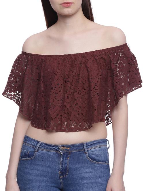 maroon cotton crop top - 13108130 - Very Small Image - 1