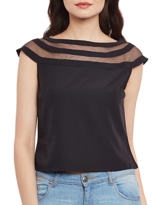 net inserted boat neck top - 13110941 - Very Small Image - 1