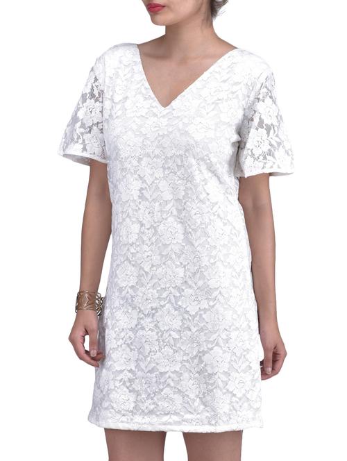 white floral net dress with lace work - 1311234 - Very Small Image - 1