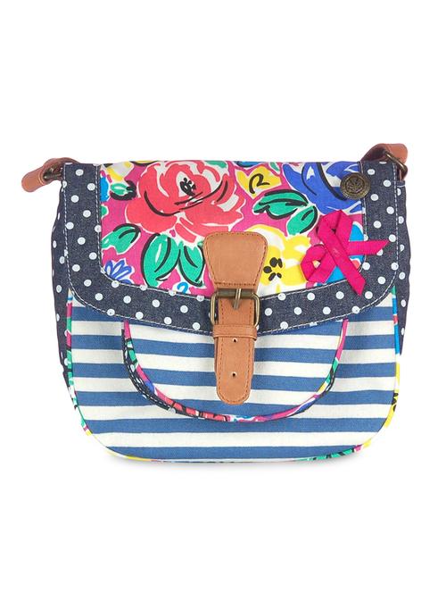 blue canvas cross printed hand bag - 1311742 - Very Small Image - 1