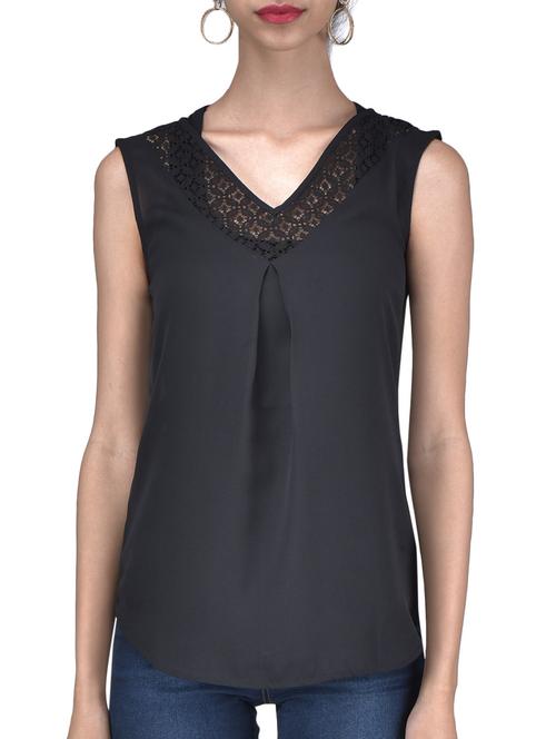 black color color and lace solid sleeveless top - 1311783 - Very Small Image - 1