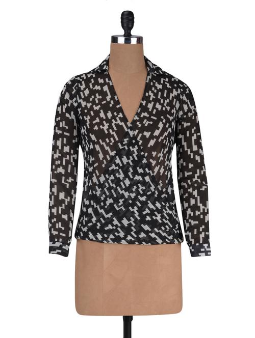 black color color georgette printed long sleeved top - 1311834 - Very Small Image - 1
