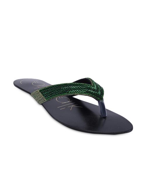 Green Leatherette Open Toe Flats - 1312224 - Very Small Image - 1