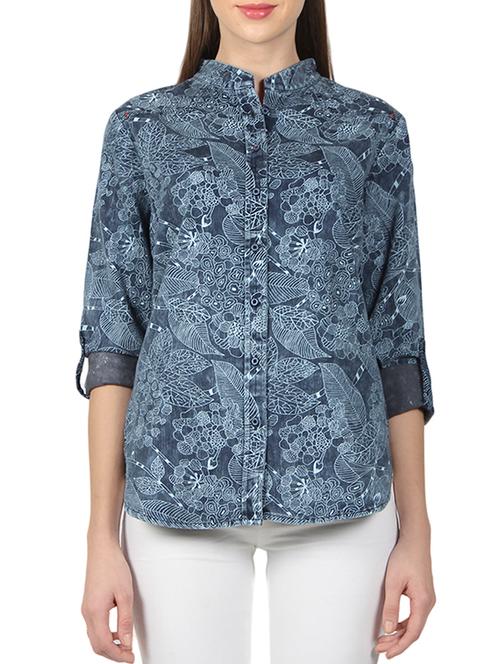 blue printed denim regular shirt - 13123961 - Very Small Image - 1