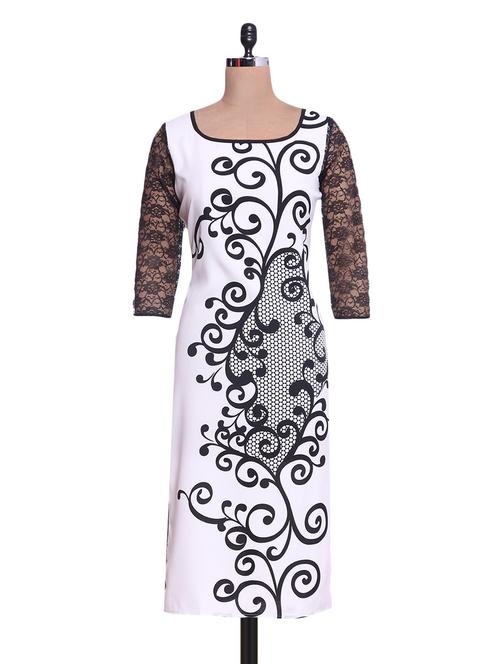 white and black crepe net printed kurti - 1314239 - Very Small Image - 1